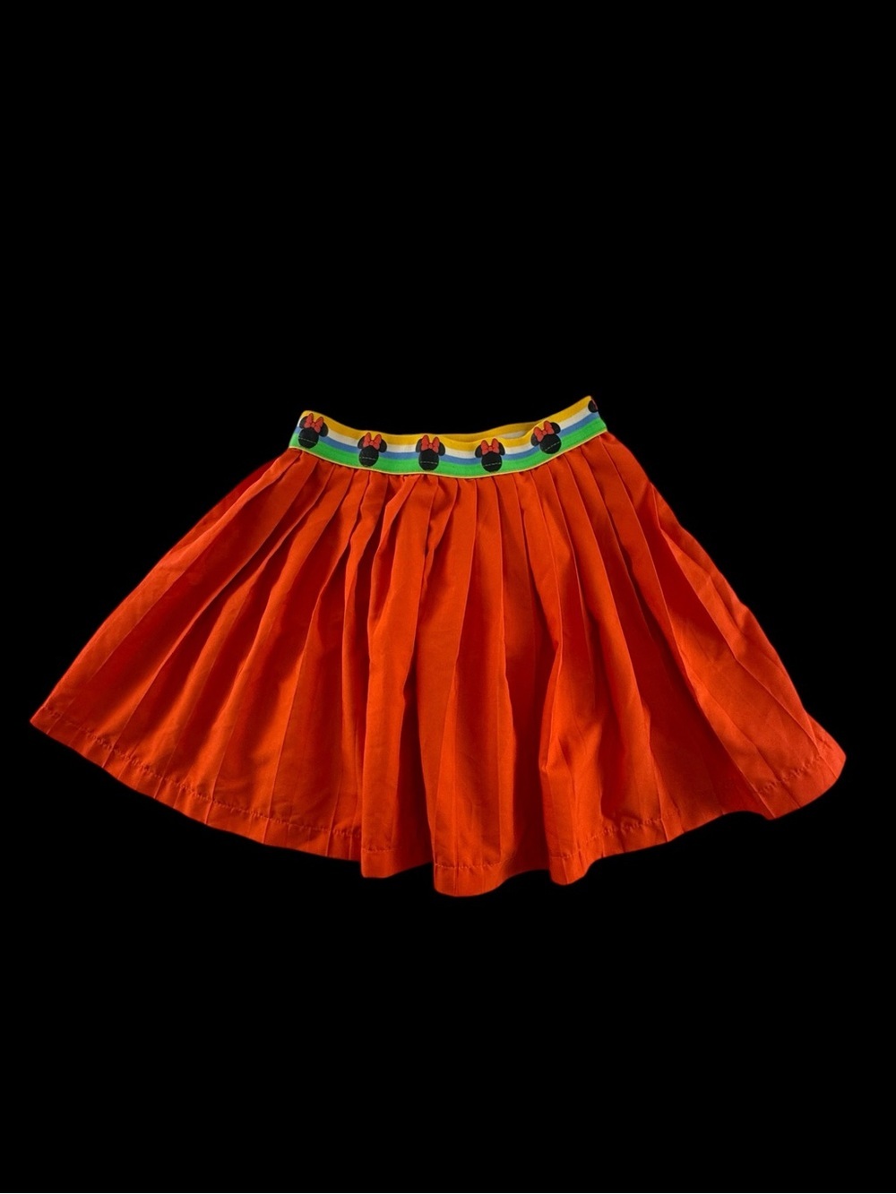 Bright Orange Pleated Cotton Skirt with Decorative Minnie Mouse Waistband